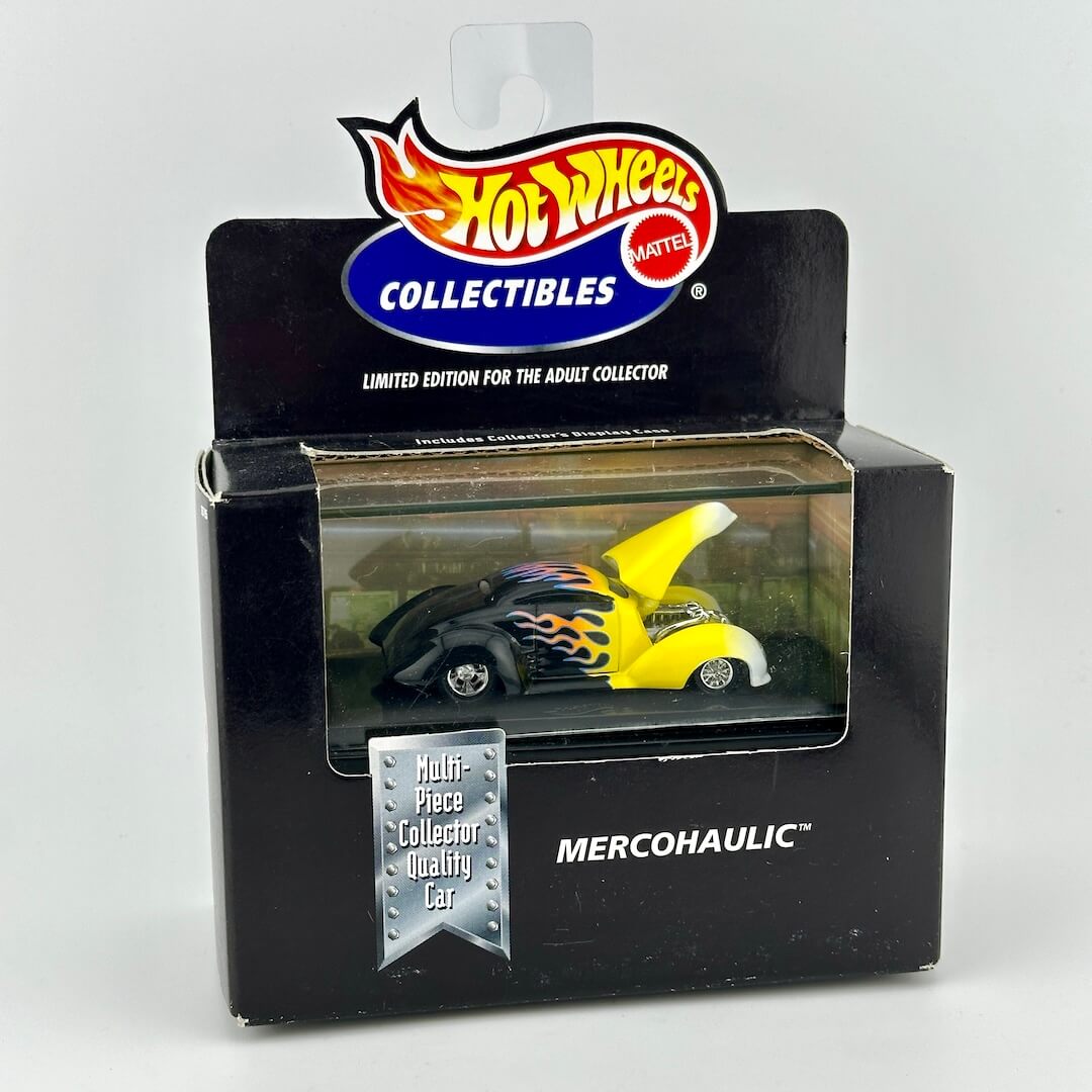 Hot Wheels Collectibles Mattel limited edition Mercohaullic die-cast toy car in its original black window box packaging.