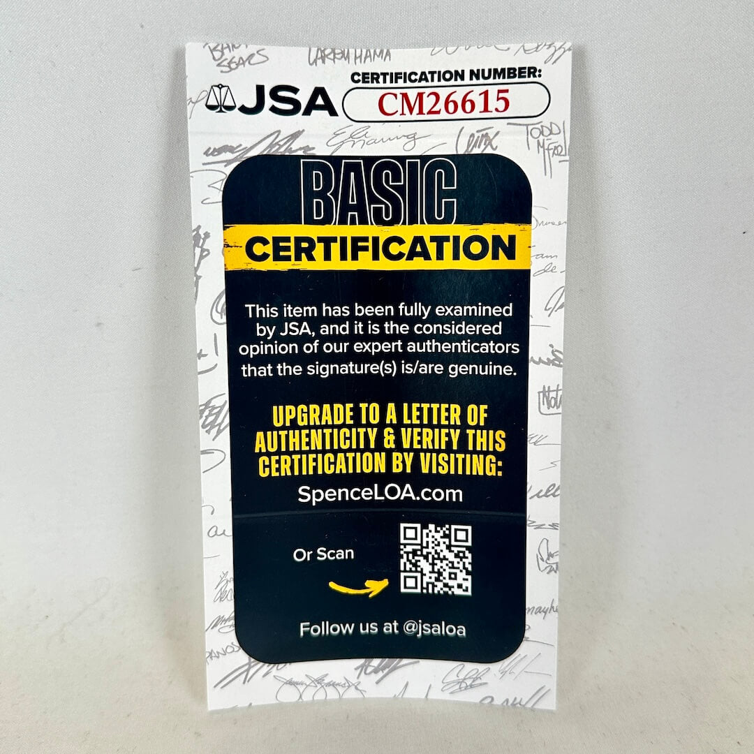 JSA certification card for basic authentication on a textured gray background
