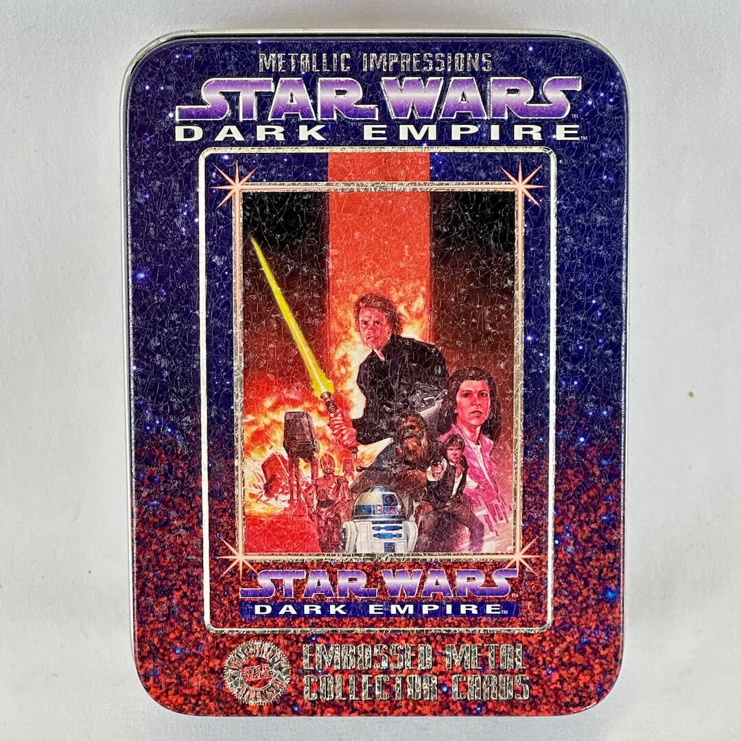 Star Wars Dark Empire collectible tin with characters and text on a gray background