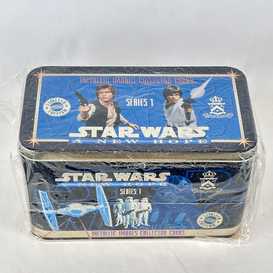 Star Wars collector's tin with characters and text on a white background