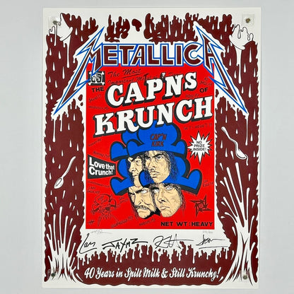 Metallica-themed Cap'n Krunch cereal box parody with artistic border