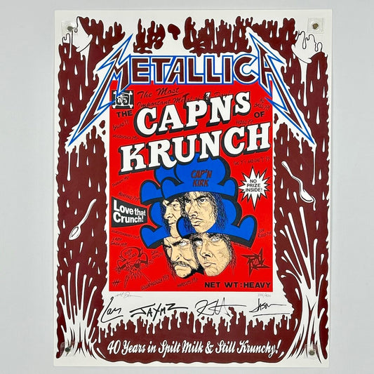 Metallica-themed Cap'n Krunch cereal box parody with artistic border
