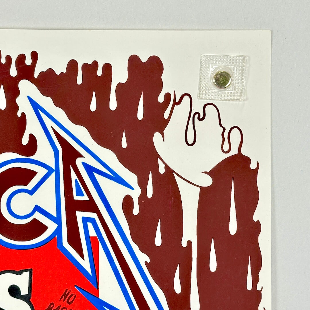 Top right corner of concert poster of white background. 