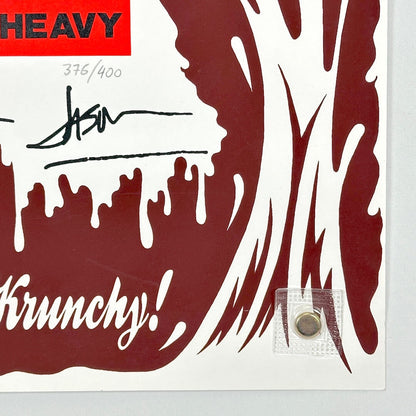 Bottom right corner of concert poster of white background. Pencil poster number visible. 