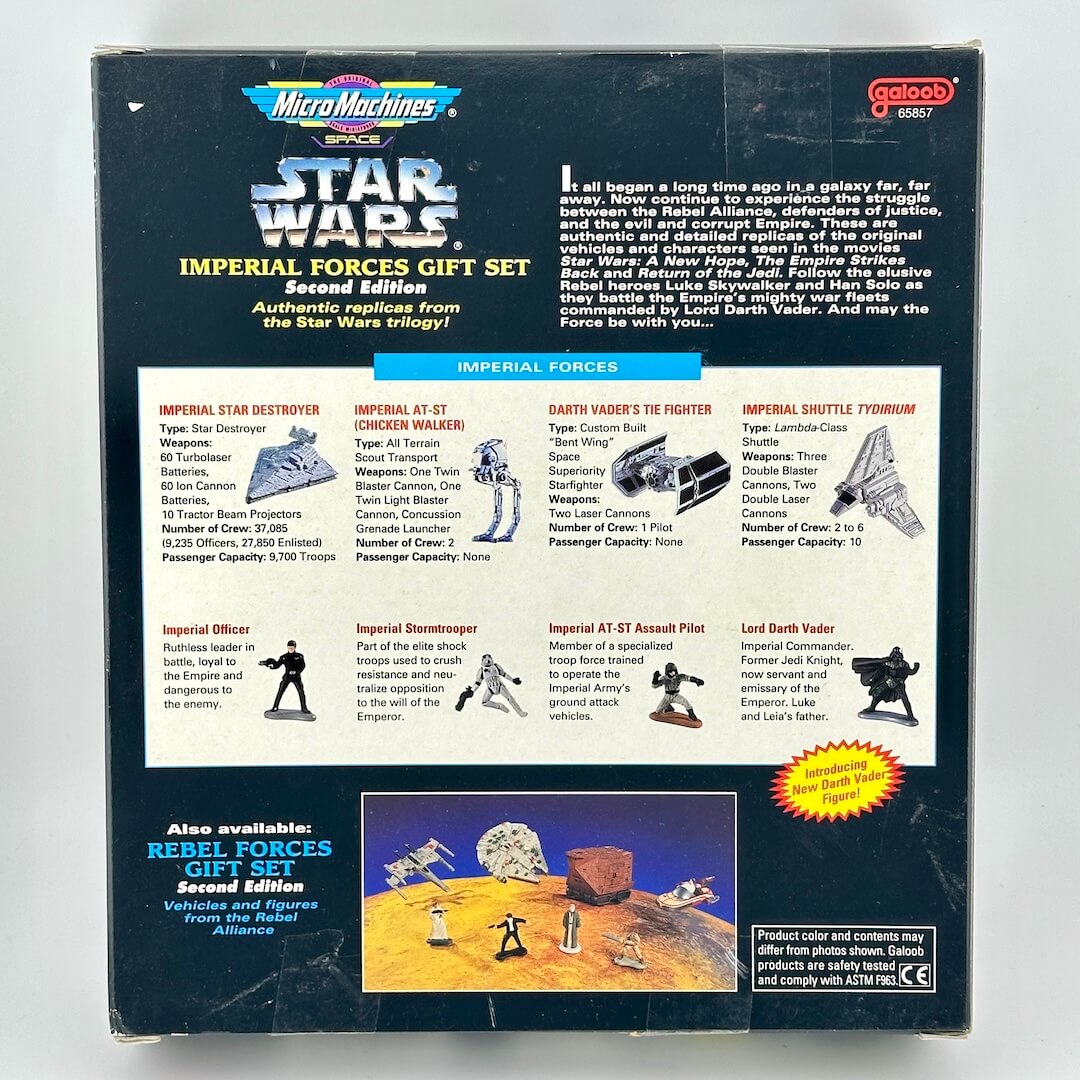 Back of a Star Wars Imperial Forces gift set packaging with text and illustrations.