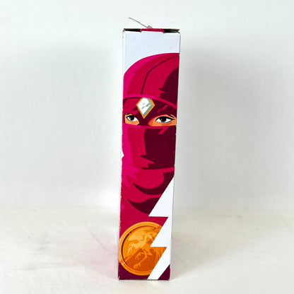 Side view of packaging with illustration of Pink Ranger, photographed on white background. 