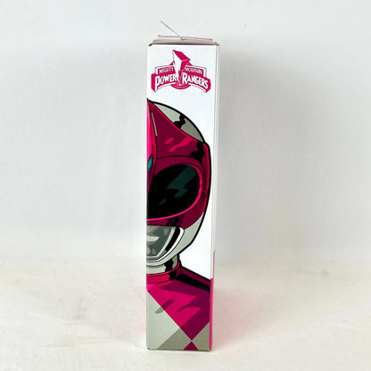 Side view of packaging with illustration of Pink Ranger under the Power Rangers logo. 