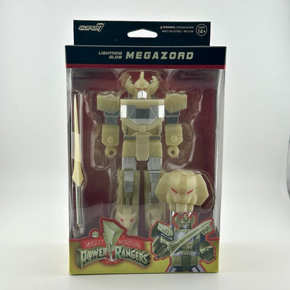 Black/red/yellow box with light green/silver Samurai style robot inside with extra mask and weapon.