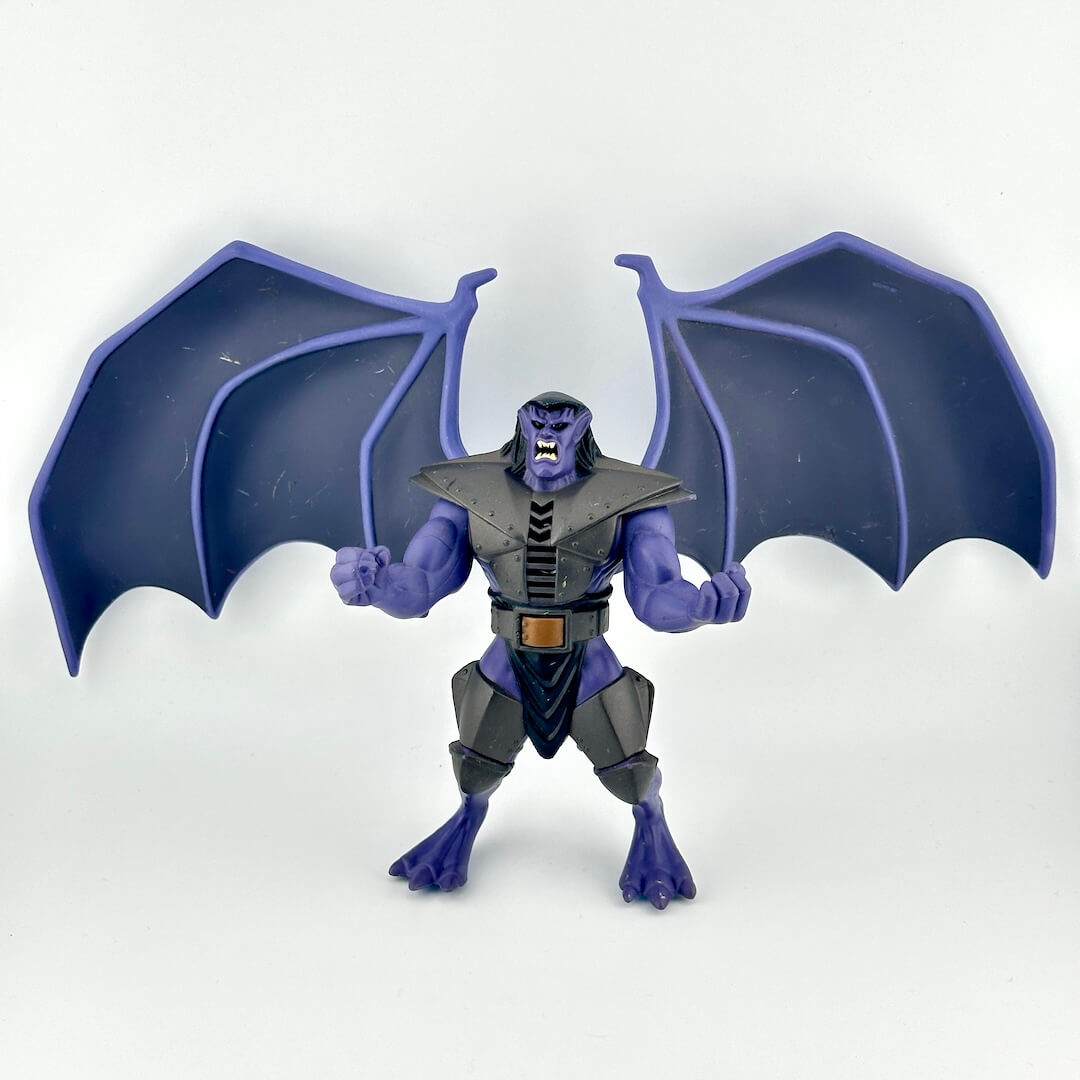 Purple winged humanoid creature with armor on white background. 