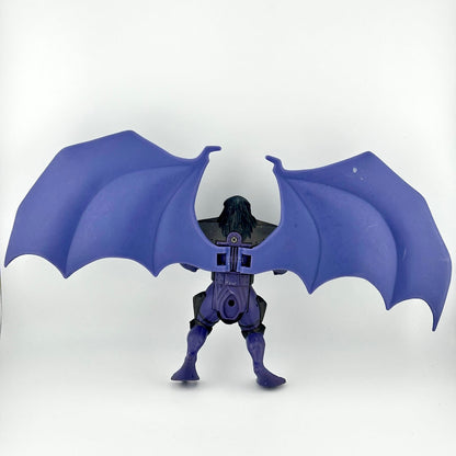 Purple winged humanoid creature with armor on white background. 