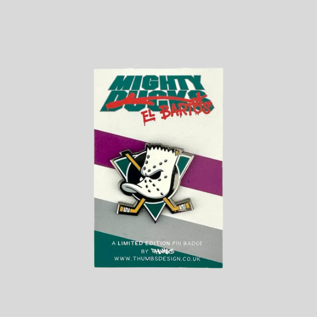 Mighty Ducks jolly roger style logo with mask given Bart Simpson's hairstyle. 