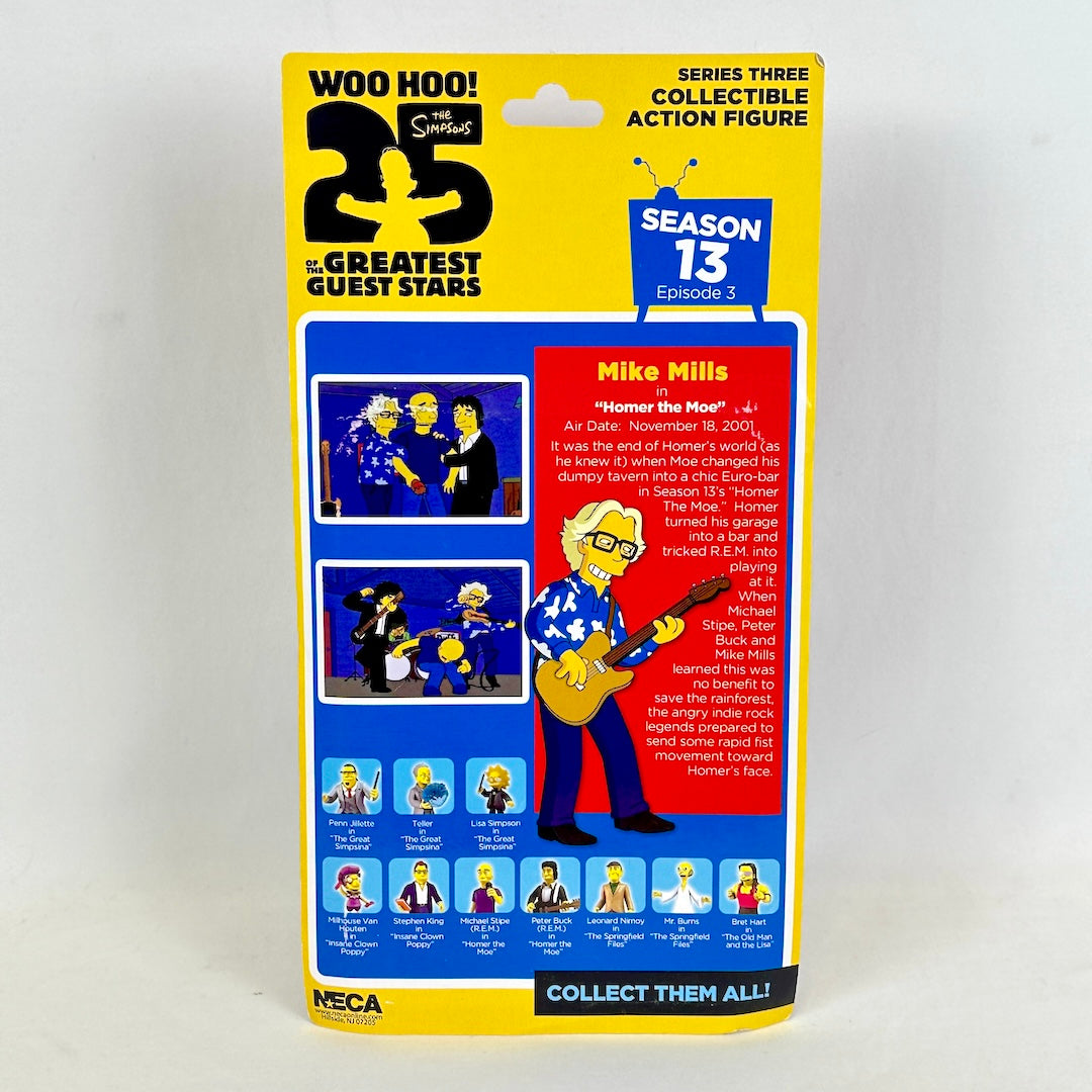 Packaged collectible action figure of a character from 'The Simpsons' with yellow and blue design.