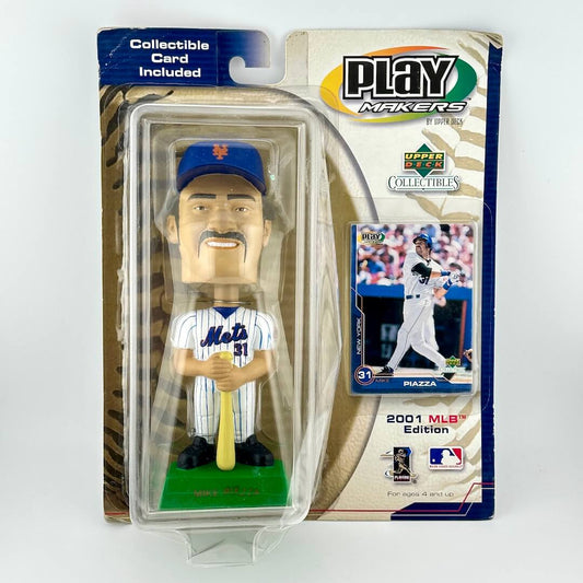 Baseball bobblehead figure in packaging with a collectible card, featuring the New York Mets uniform.