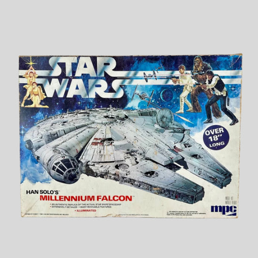 Box of Han Solo's Millennium Falcon model from Star Wars on a white background