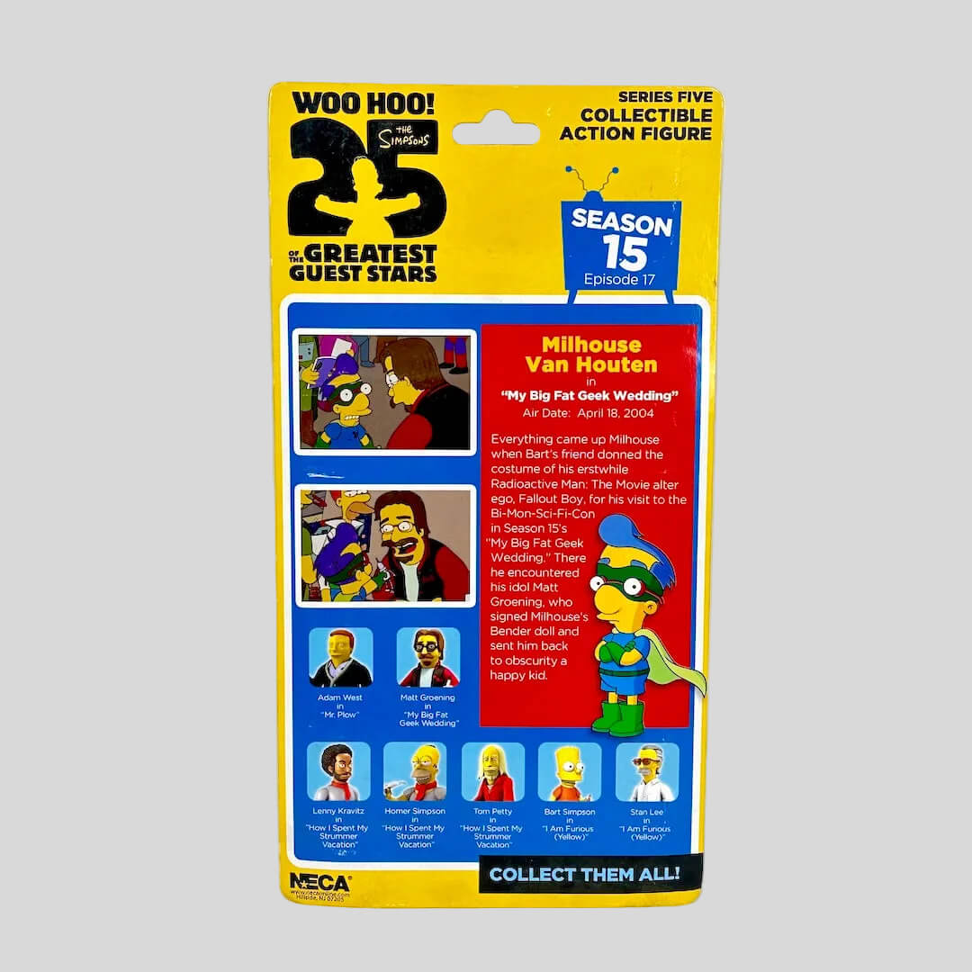 Packaged collectible action figure from The Simpsons with yellow and blue design