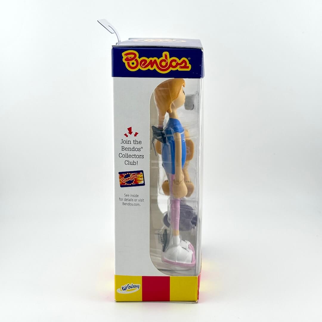 Bendos toy figure in packaging with branding and promotional text on a white background