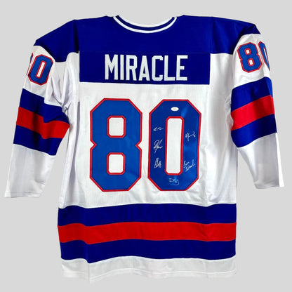 Hockey jersey with 'Miracle' and number '80' on a white background