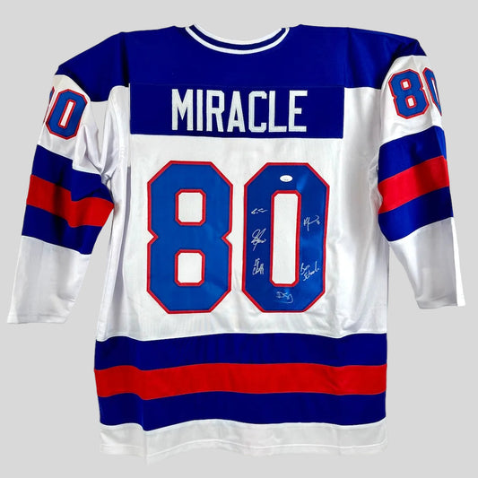 Hockey jersey with 'Miracle' and number '80' on a white background
