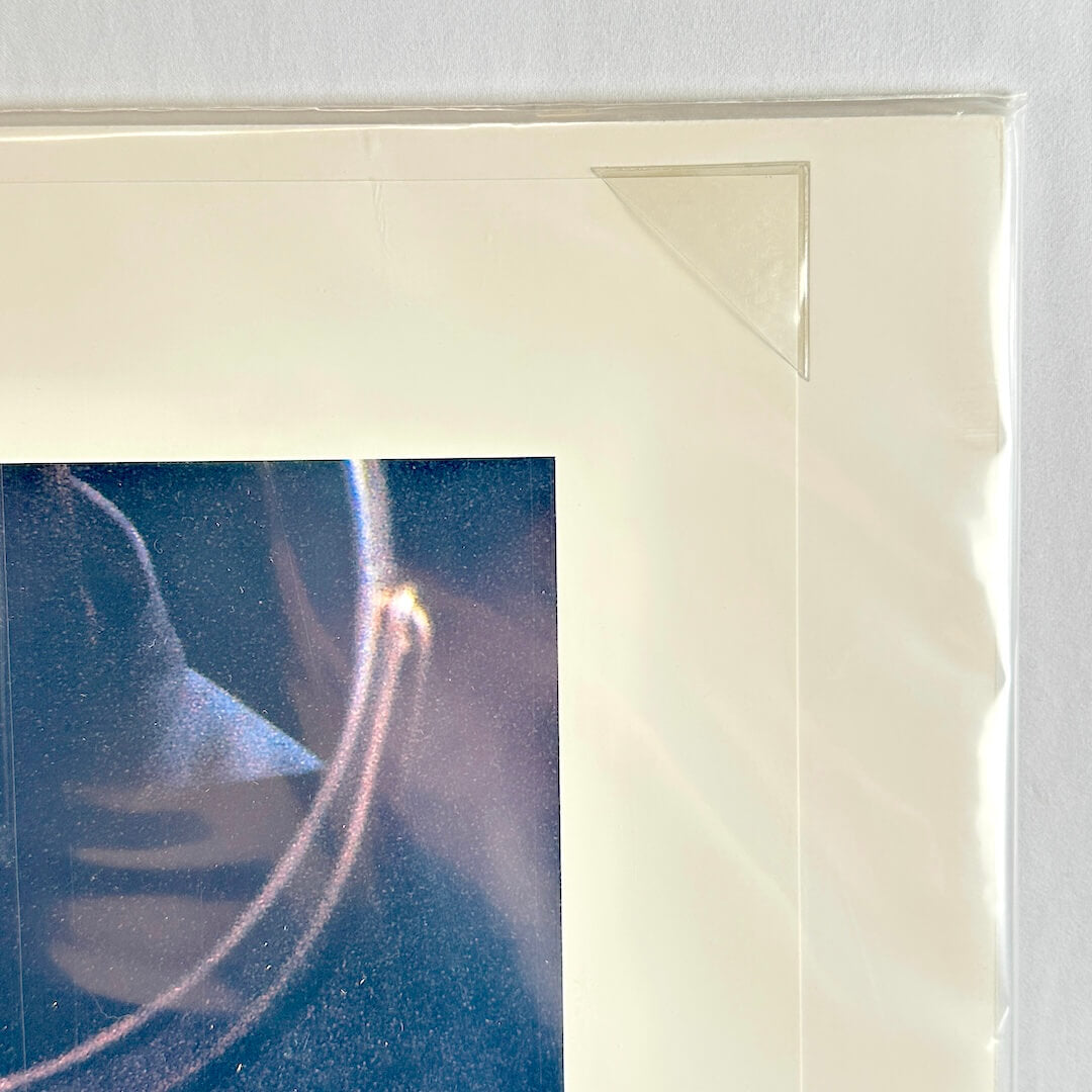 Top right corner of print tucked into protective corner, sleeved in plastic. 