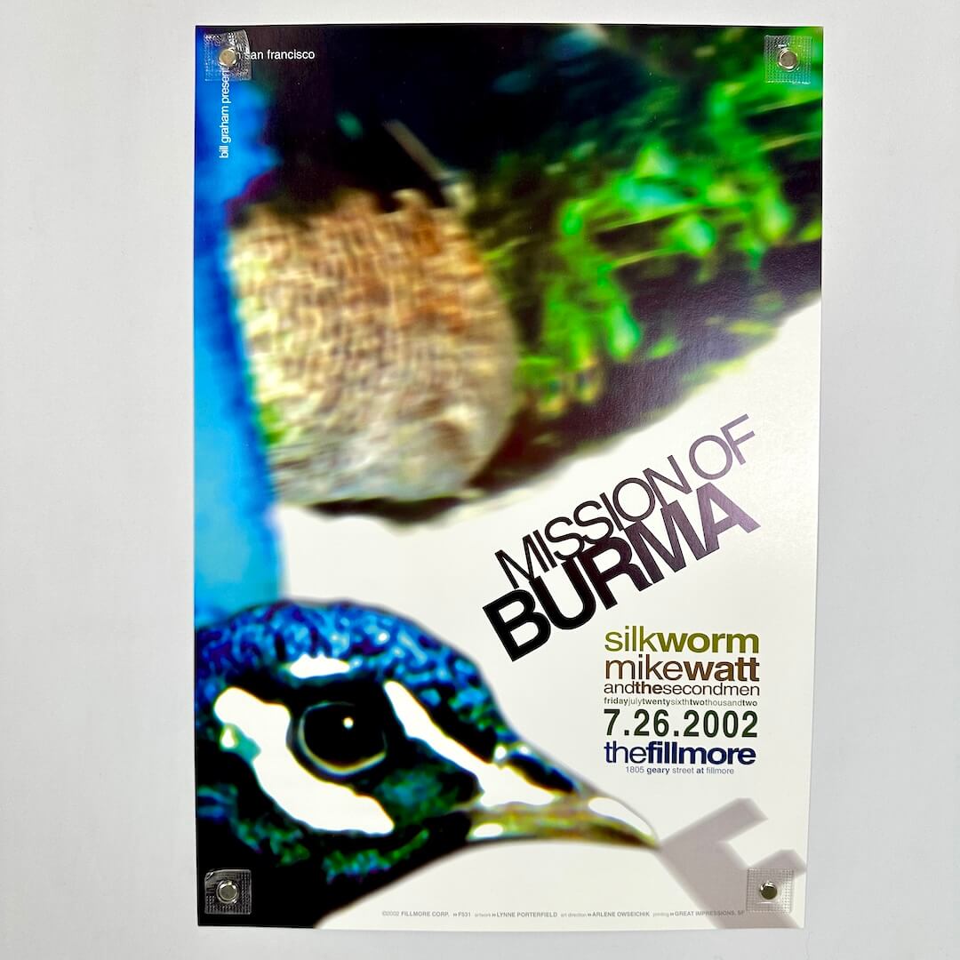 Poster for Mission of Burma concert featuring a peacock and text details.