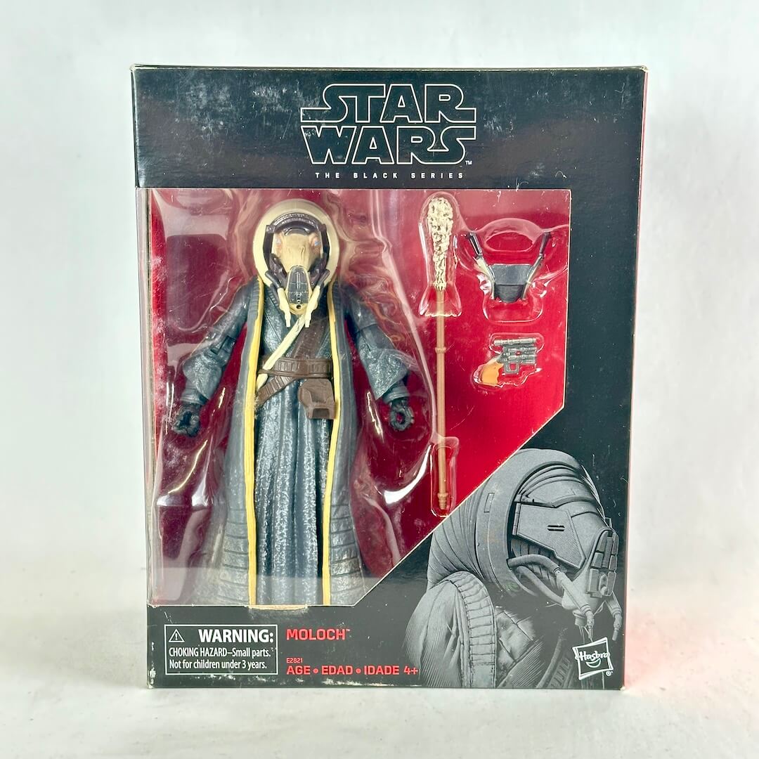 Star Wars The Black Series Moloch action figure in its original window box packaging.