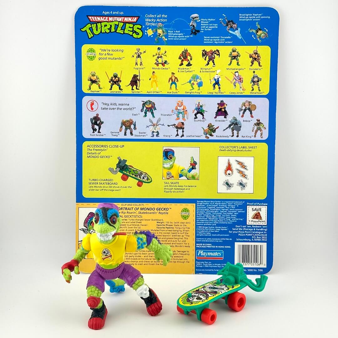 TMNT action figure with accessory and card back on white background. 