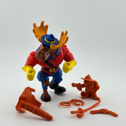 Anthropomorphized moose wearing Monty uniform pictured with brown accessories.