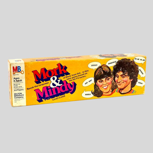 Box of Mork & Mindy card game with images of two characters on a white background