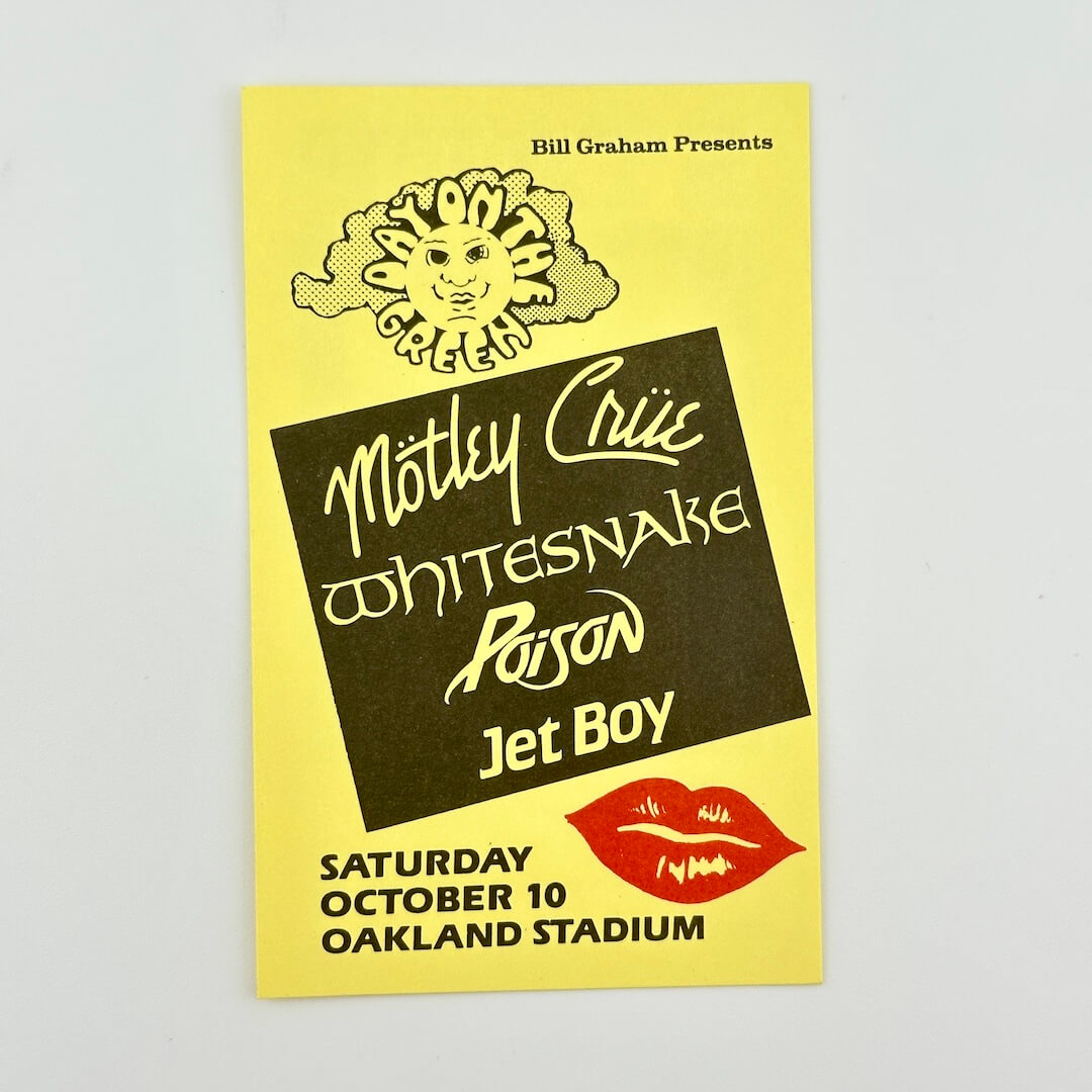 Yellow backstage pass for Mötley Crüe at Oakland Stadium