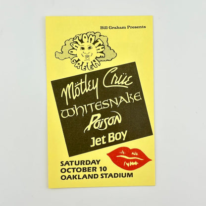 Yellow backstage pass for Mötley Crüe at Oakland Stadium