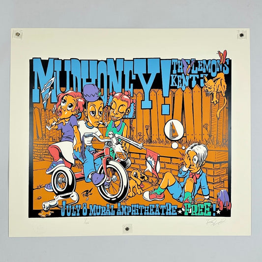 Cartoon-style poster with characters and text on a beige background