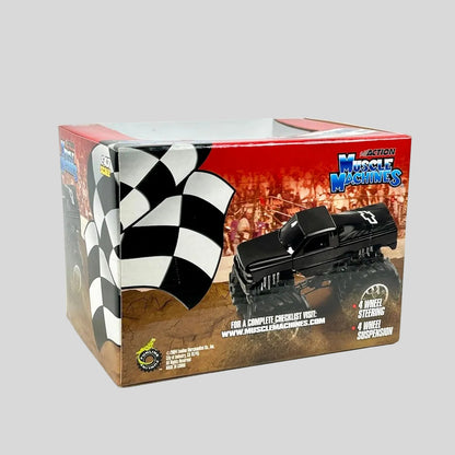 Action Muscle Machines toy truck packaging with checkered flag design on a white background