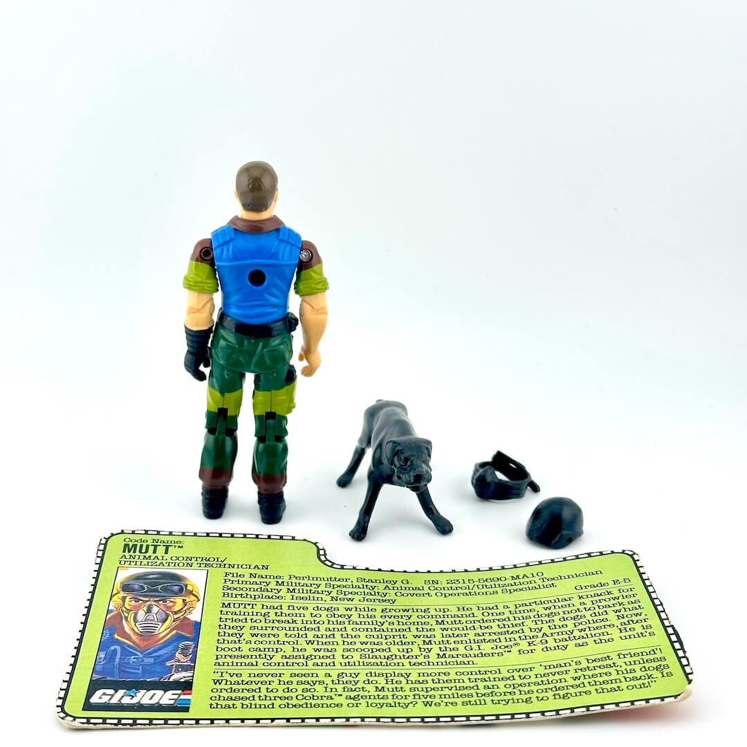 Toy figure with a dog and accessories on a white background