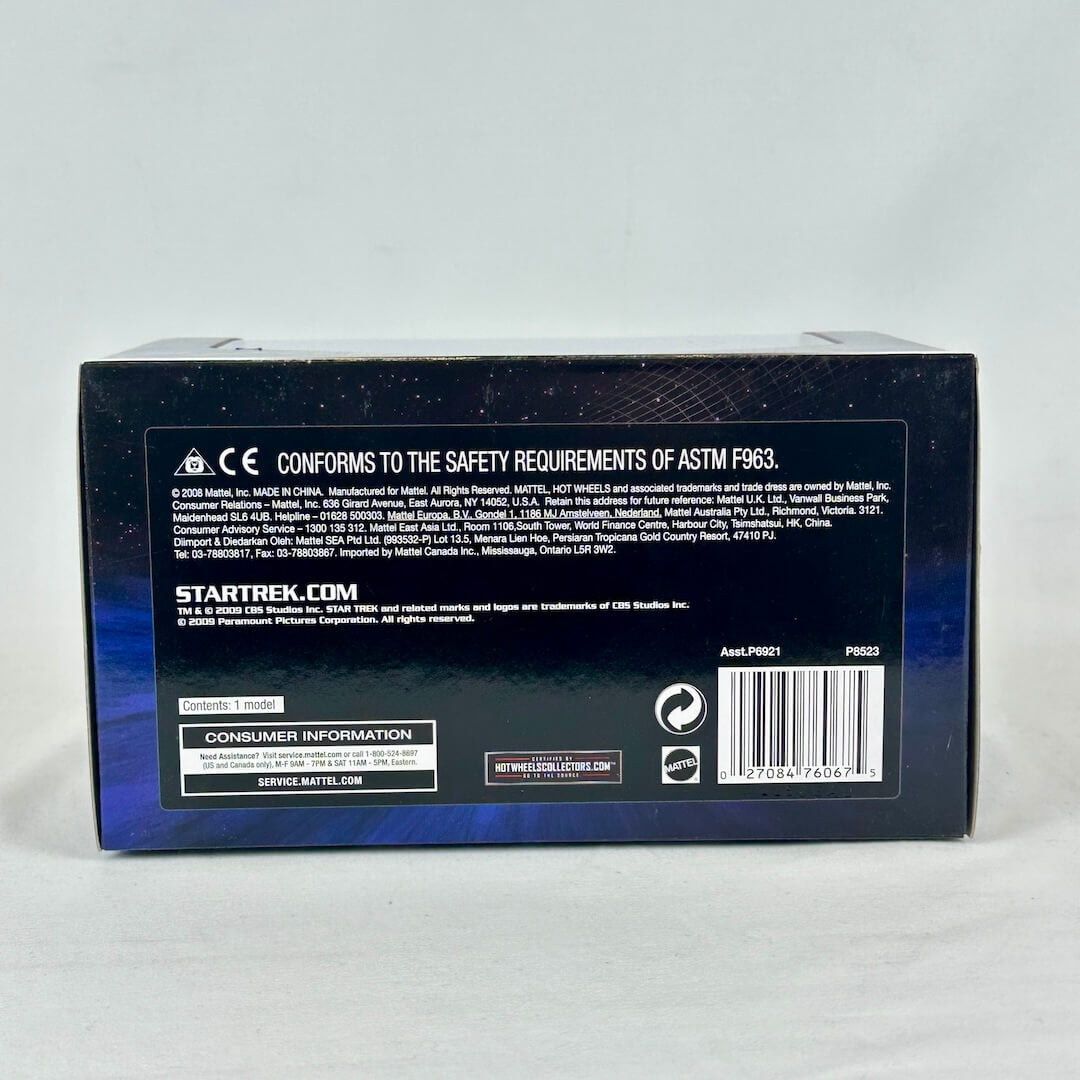 Back of a Star Trek branded box with text and logos on a gray background