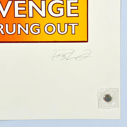 Bottom right corner of poster with crisp edges and corner. Features artist signature.