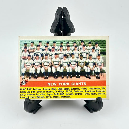 Baseball card of the New York Giants team with player names listed