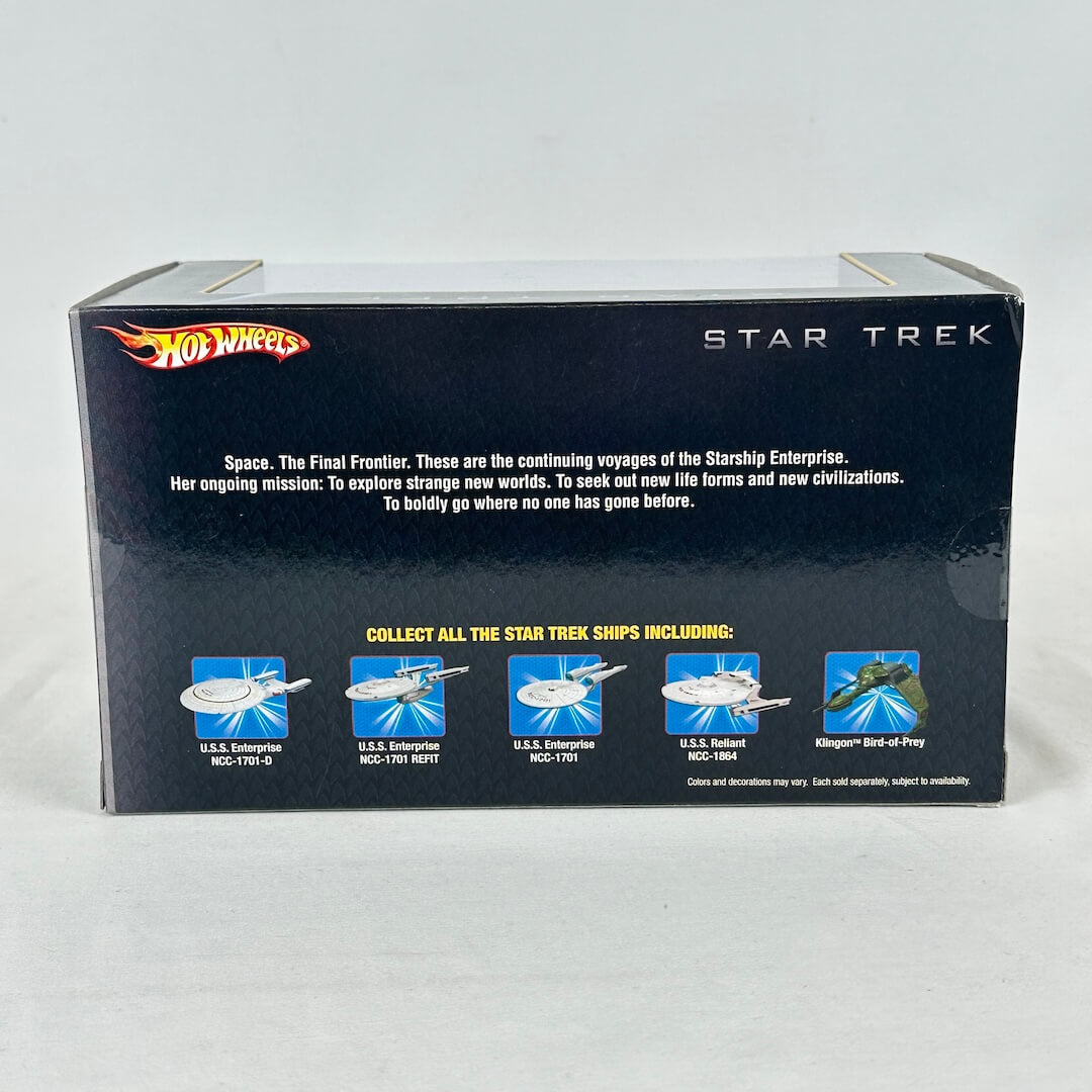 Hot Wheels Star Trek toy vehicle packaging with branding and product information.