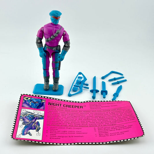 G.I. Joe action figure with accessories and character card against white background.