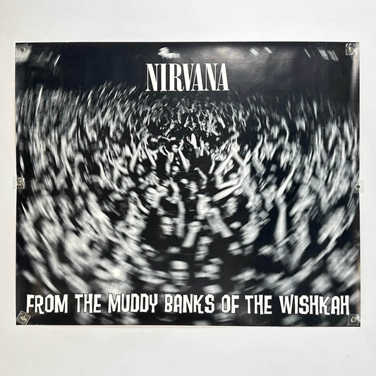 Nirvana album cover with swirling design and text on a white background