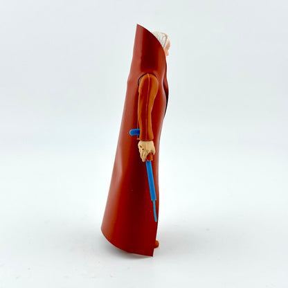 Figurine of a character in a red robe holding a blue sword on a white background