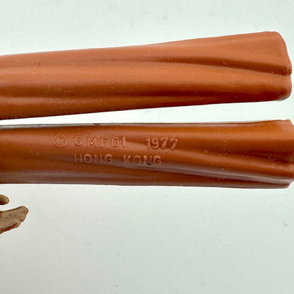 Close-up of back of figure's legs to show COO and copyright information. 