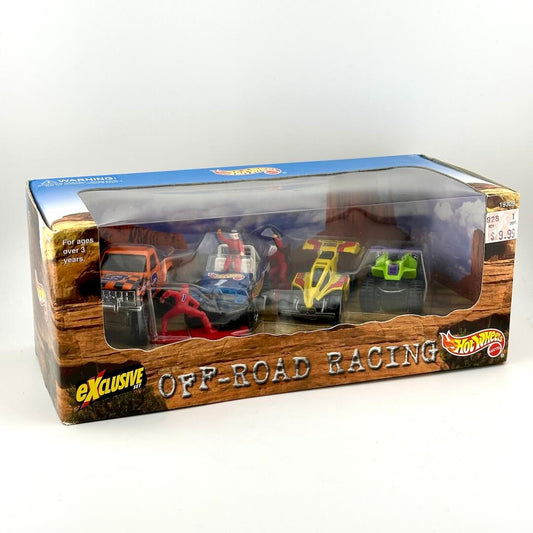 Hot Wheels Exclusive Off-Road Racing toy set in its original retail packaging, featuring four colorful die-cast cars. 