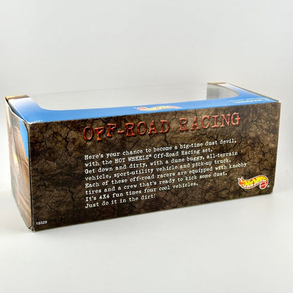 Hot Wheels Off-Road Racing toy set packaging box, featuring a brown textured dirt-patterned design.