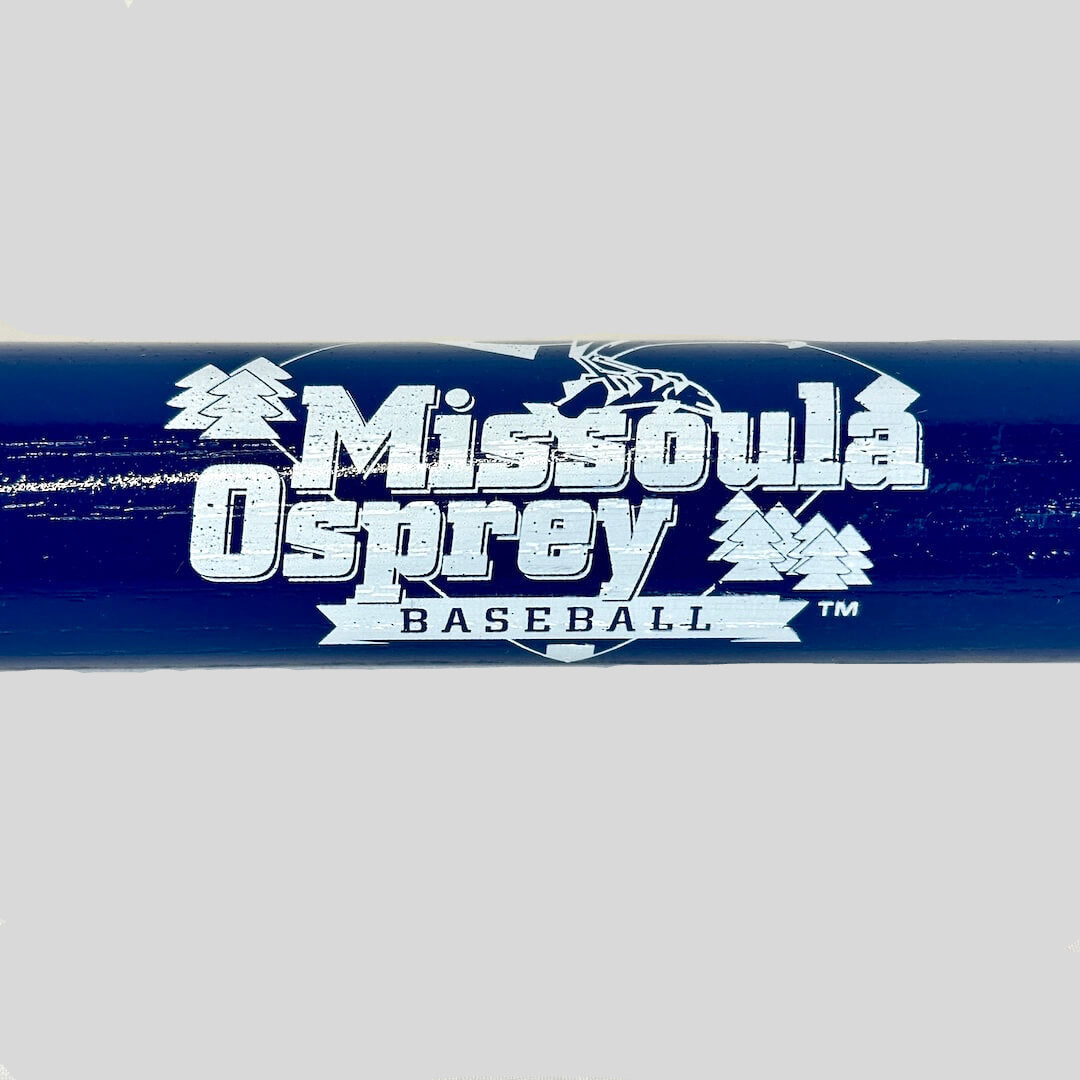 Baseball bat with 'Missoula Osprey Baseball' branding on a light gray background