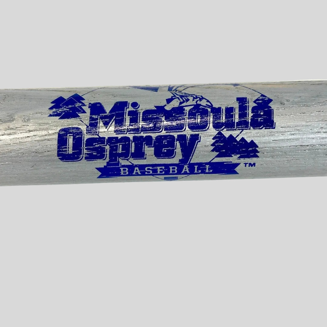 Baseball bat with 'Missoula Osprey Baseball' branding on a white background