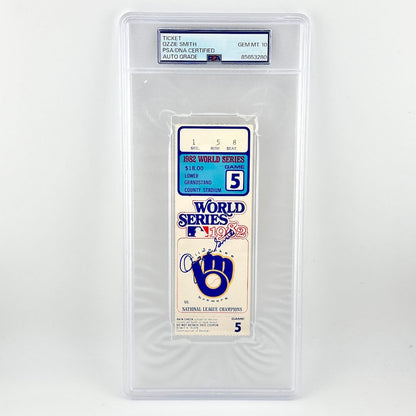 World Series 1989 ticket in a protective case with grading information.