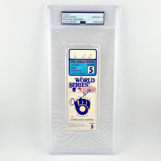 World Series 1989 ticket in a protective case with grading information.