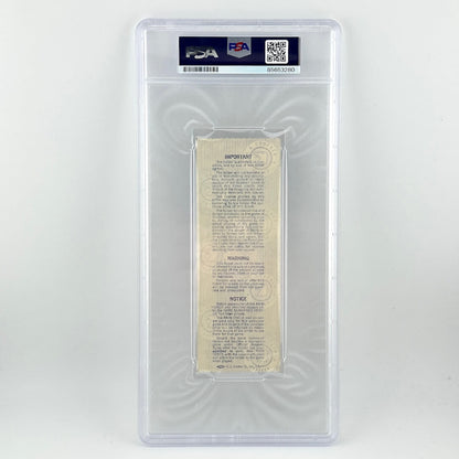Vintage document in a clear protective case with PSA grading label on a white background