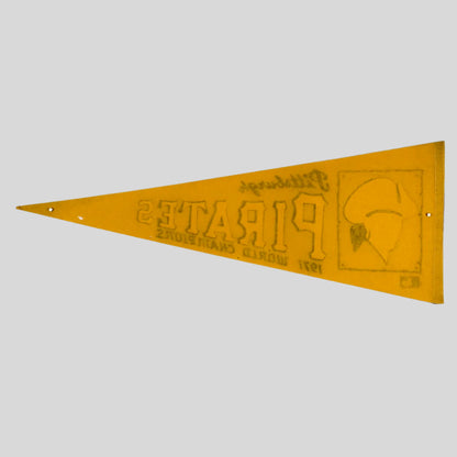 Backside of yellow pennant with ghost image of front graphics. 