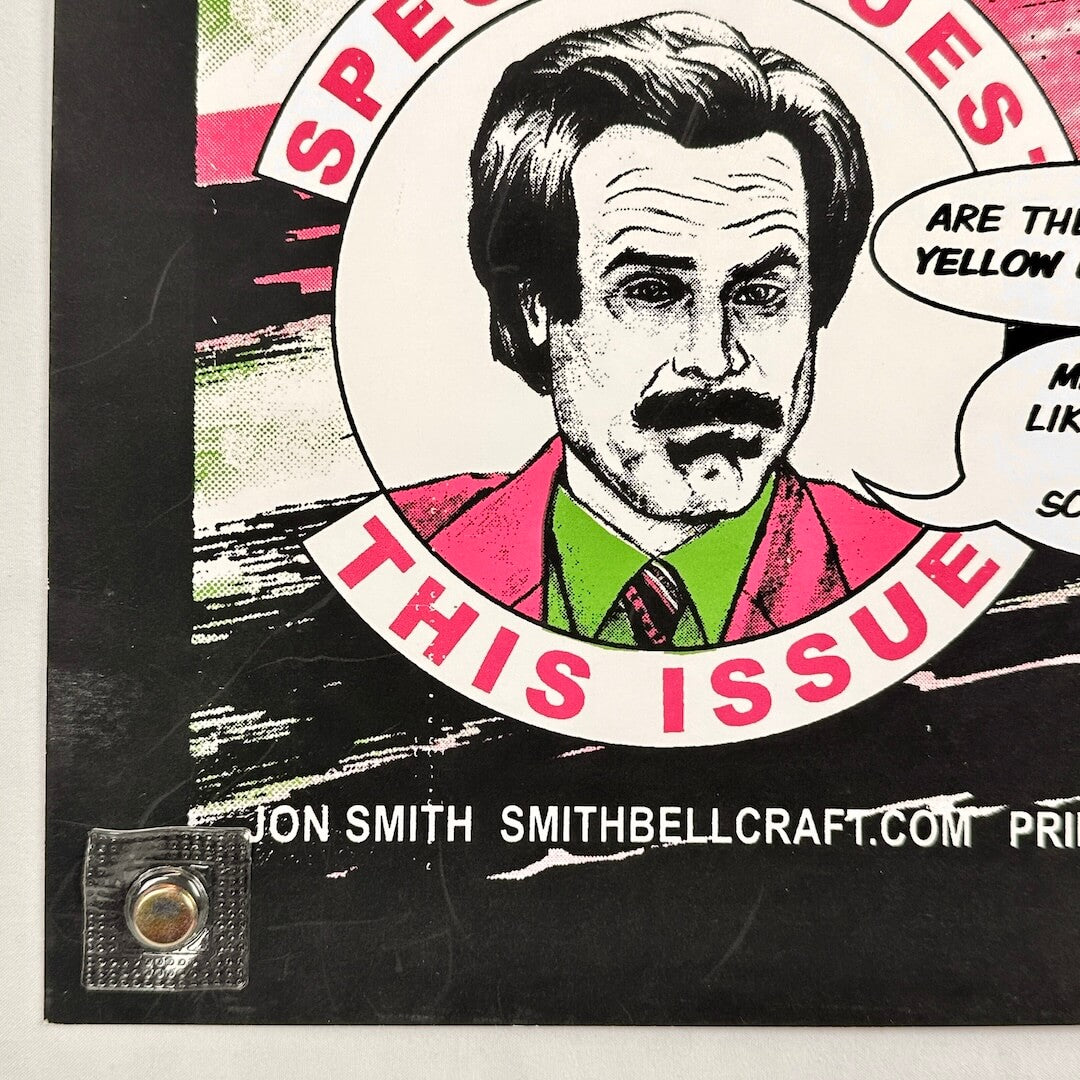 Comic book-style illustration with a man's face and text bubbles on a black background.